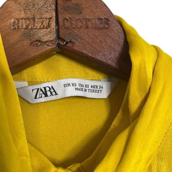 Zara Satin Neck Tie Long Sleeve Button Front Blouse Yellow Size XS - Picture 7 of 8